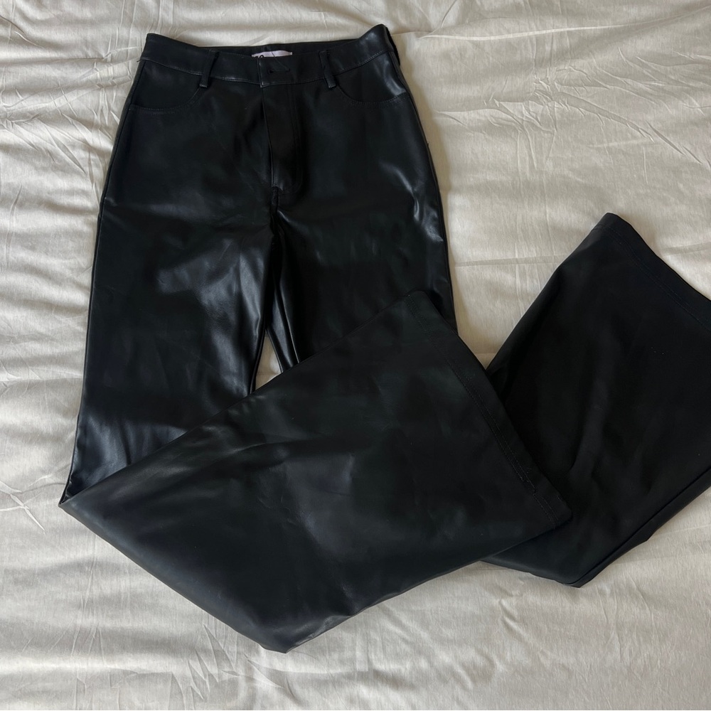 SO black leather flared pants